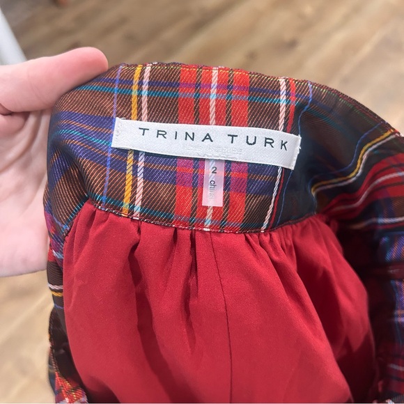 $498 Trina Turk Kalina skirt in red multi plaid - Picture 11 of 13